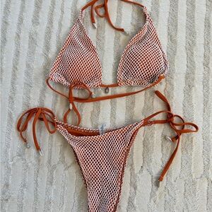 SHEIN Orange and White Bikini Top